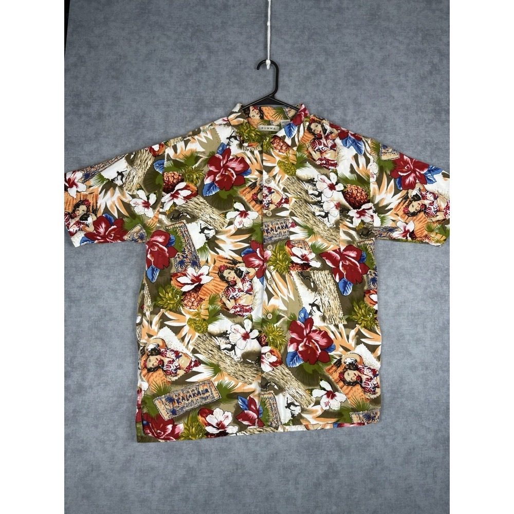 Vintage SUMMA Hawaiian Shirt Mens L Hula Girl Pineapple Floral Aloha S Africa